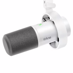 FIFINE K688 White USB/XLR Dynamic Mic with Shock Mount, Touch-Mute, Headphone Jack Controls for Podcasting